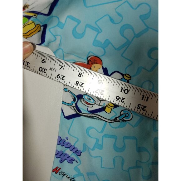 Curious George Scrub Top 2XL Puzzle Print V-Neck 65% Polyester 35% Cotton Made I - Picture 6 of 11